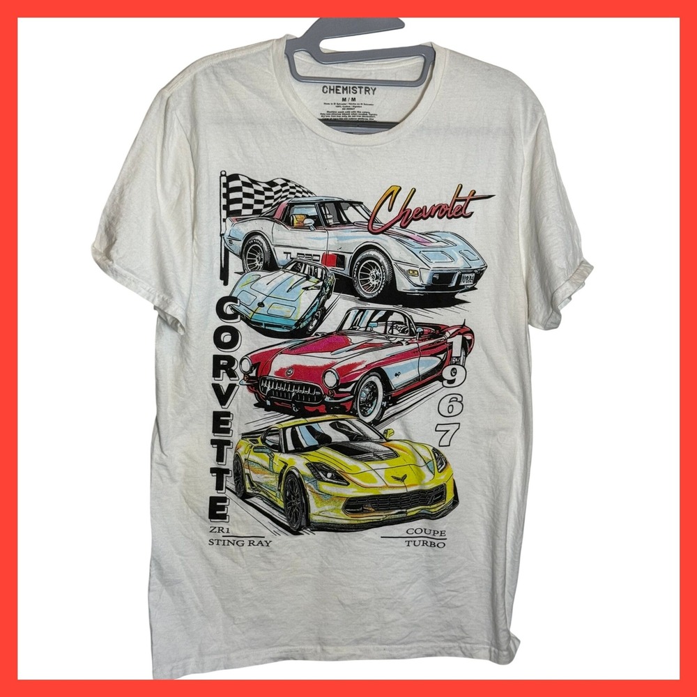 Chemistry Chevrolet Corvette Graphic T-Shirt White ZR1 Sting Ray 1967 Turbo Med